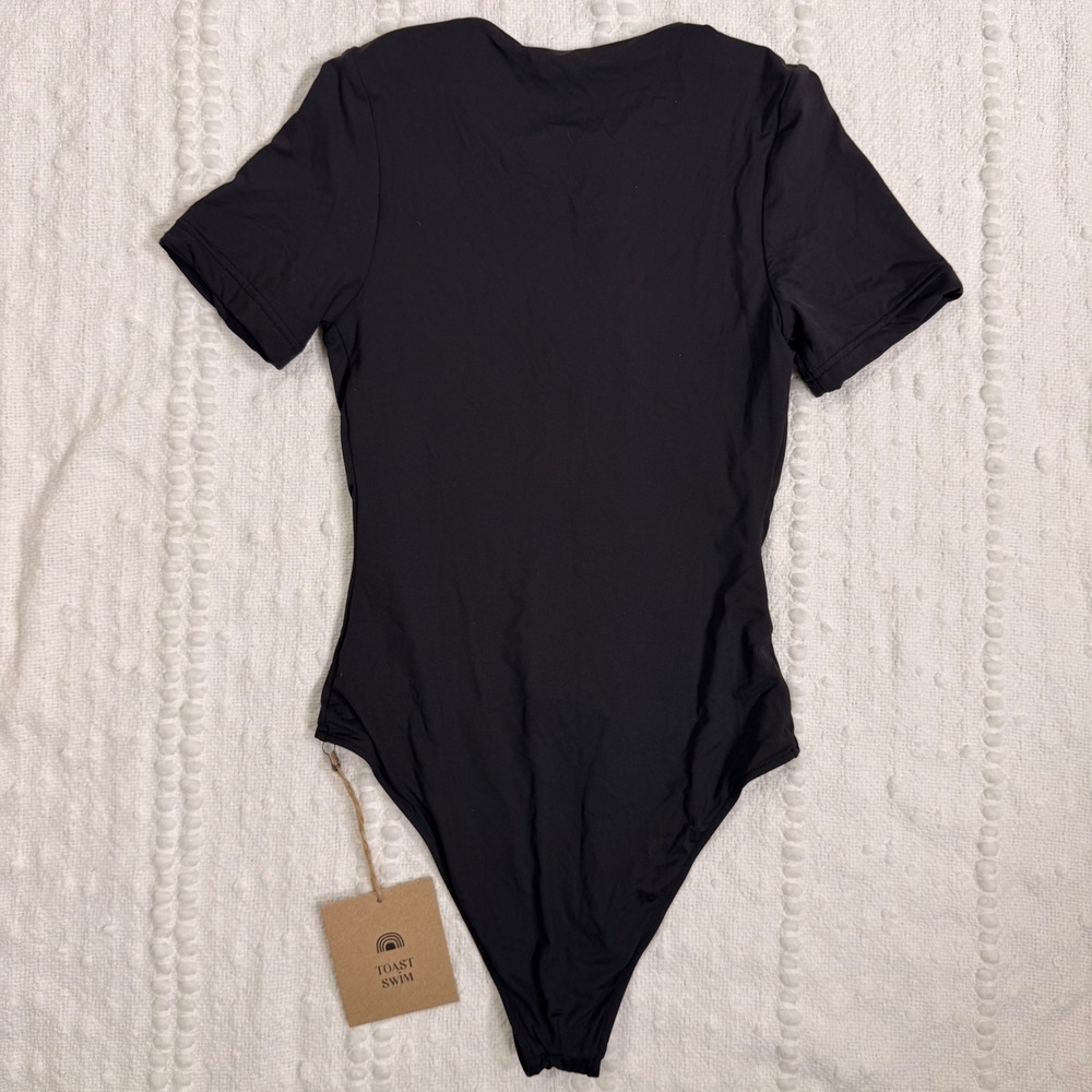 Toast Swim Surf Suit One Piece Moonless Night Black Short Sleeve Zipper Sml NWT - Picture 2 of 8